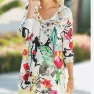 Soft Surroundings Fiore Floral Watercolor Tunic Size Small